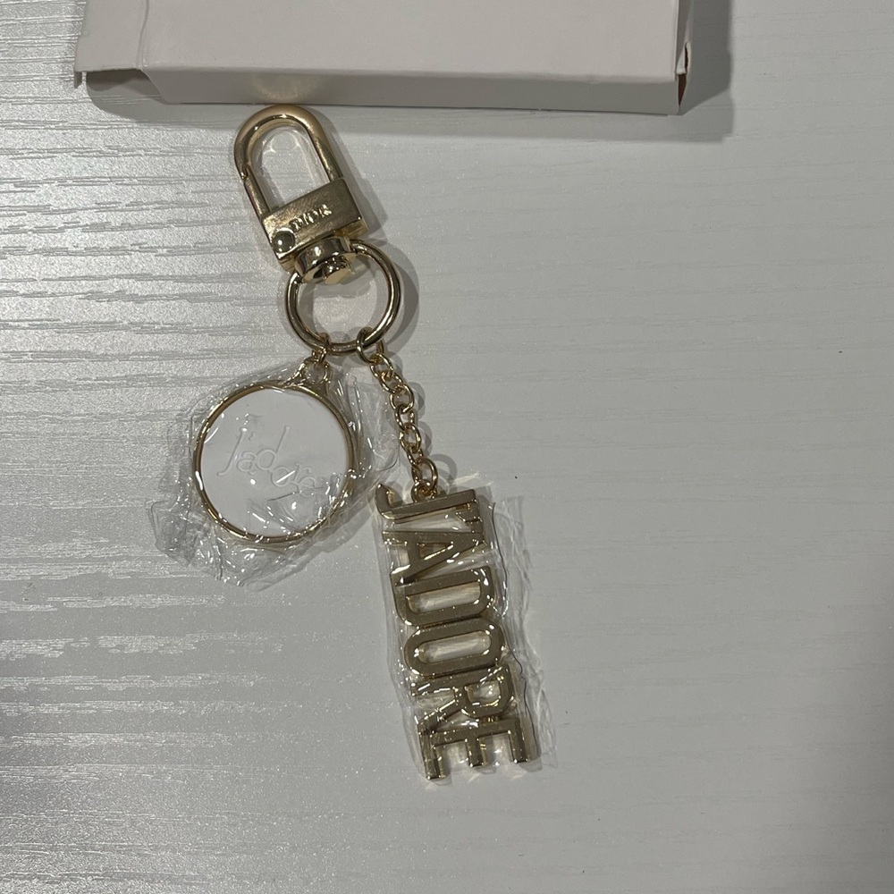 J’adore Gold Tone Logo Keychain Charm NIB